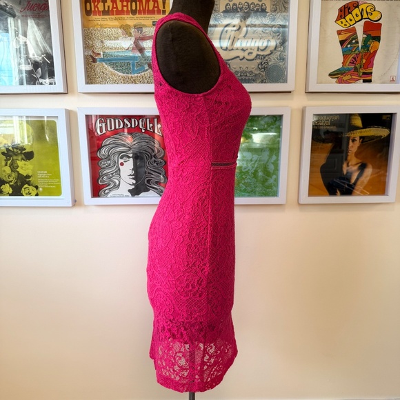 Vintage 90s Guess Hot Pink Lace Sleeveless Dress - Picture 2 of 8